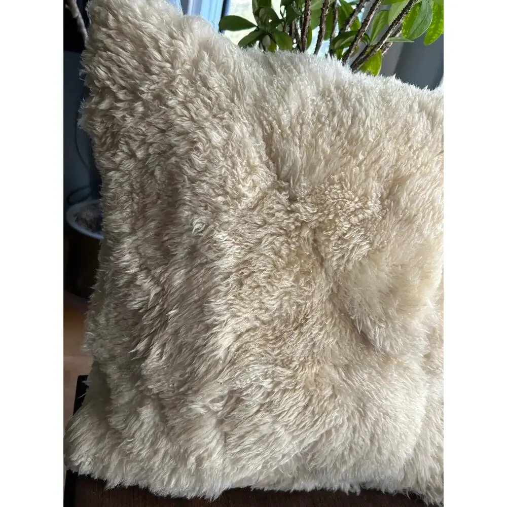 Handmade sheepskin throw pillow cover cream color